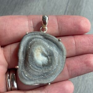Sterling Silver Sparkling Chalcedony Rose Druzy Pendant